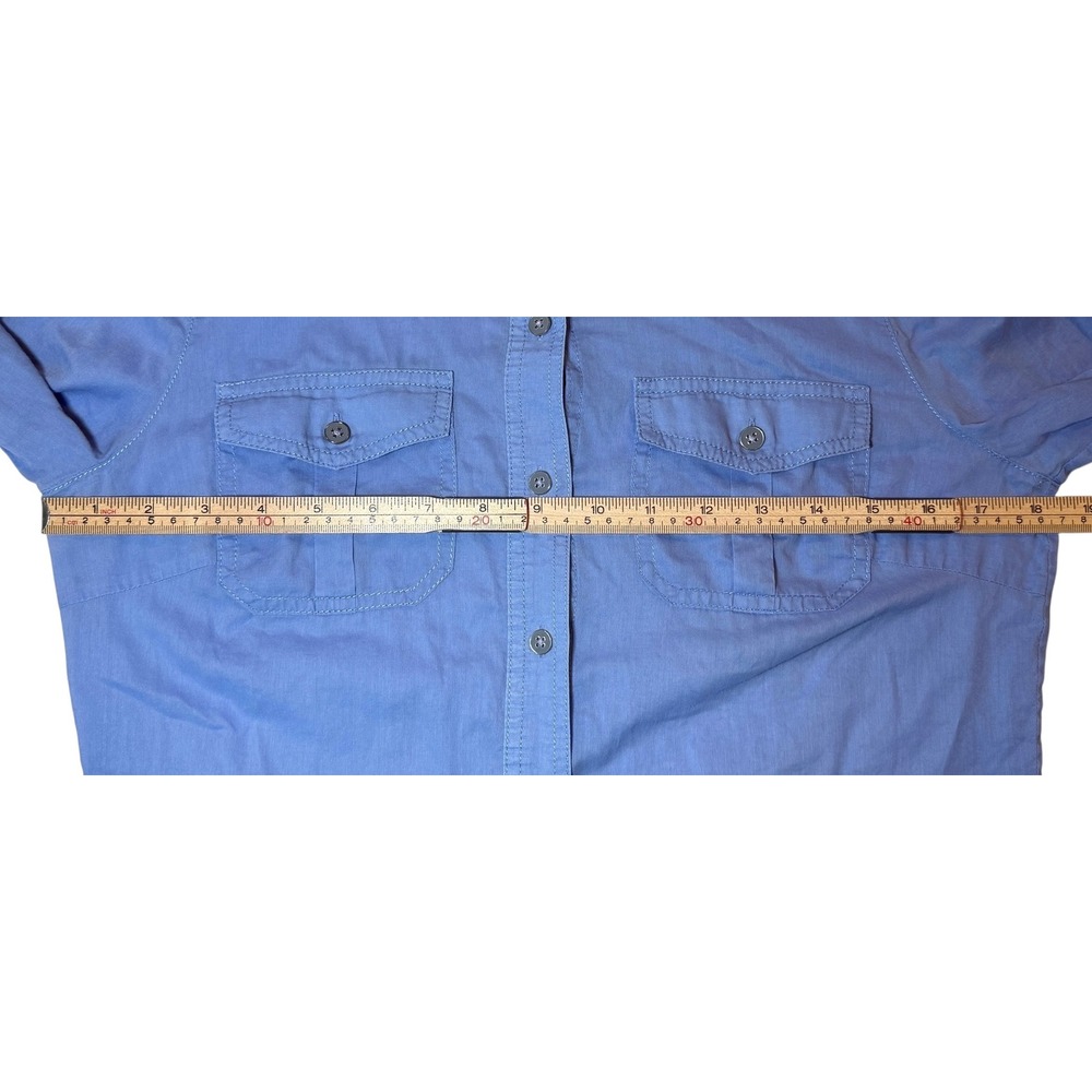 Tory Burch Button Up Women 4 Long Roll Sleeve Pocket Epaulets Sheer Shirt Blue - Picture 8 of 9
